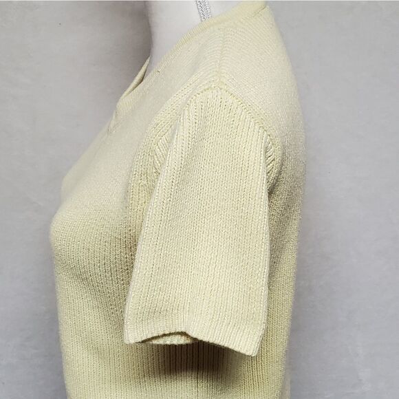 VINTAGE 1990s GAP Butter Yellow Ribbed V-neck Short Sleeve Cropped Sweater Large - Picture 7 of 11